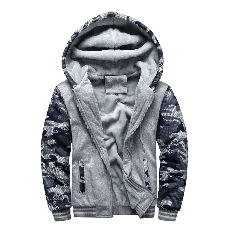 Herren Gepolsterte Kapuzenjacke mit Teddyfleece-Innenfutter, zweifarbigem Ärmeldesign und Reißverschluss Drune