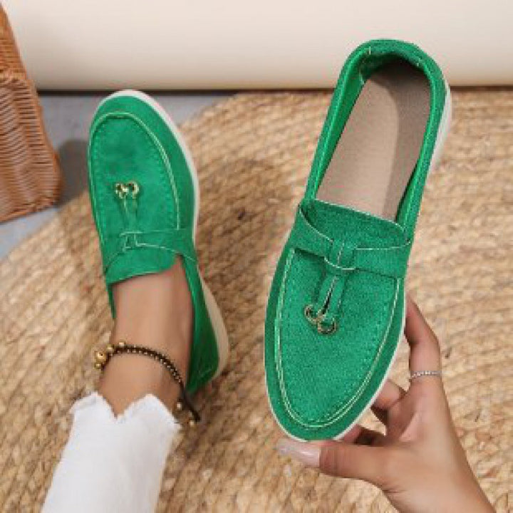Damen elegante Mokassin-Loafer mit dekorativer Ringschlaufe, weichem Komfortfußbett und flexibler Leichtsohle Drune