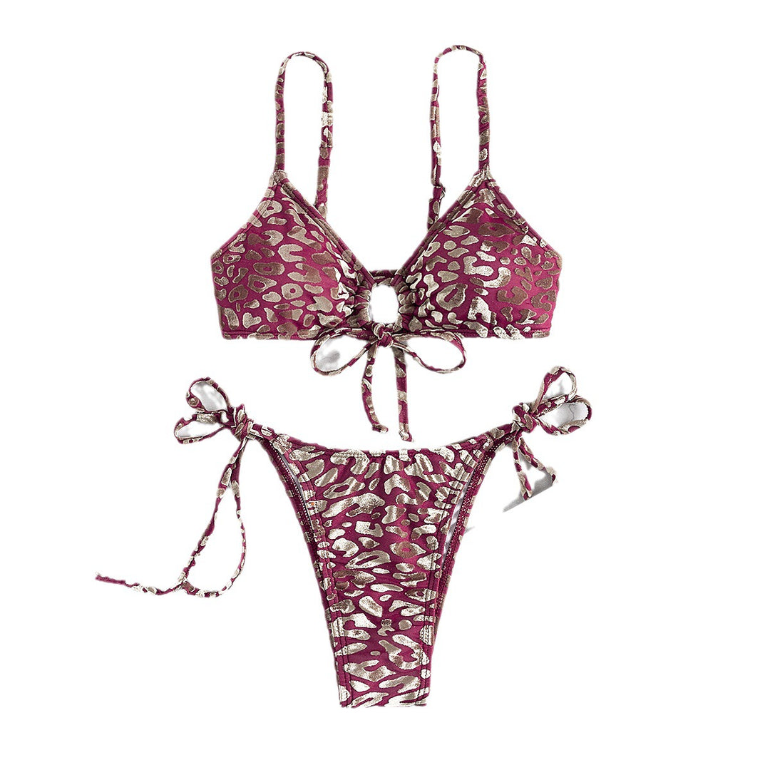 Damen Triangel-Bikini mit verstellbaren Bindebändern und subtilen Tiermotiven Drune