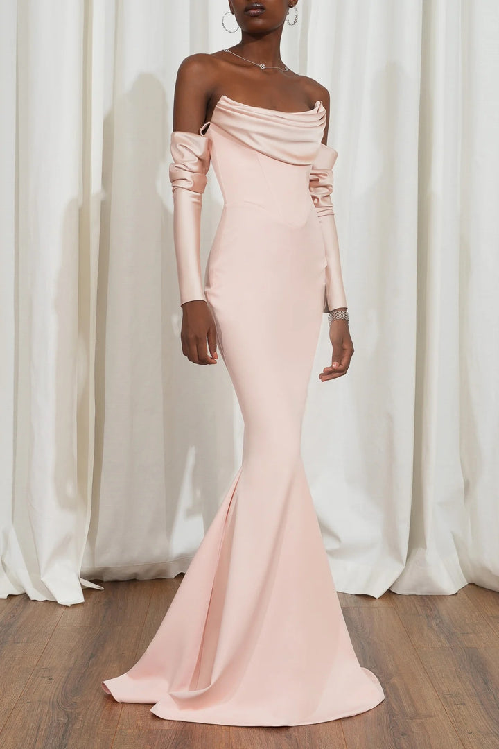 Damen Elegantes Meerjungfrau-Kleid mit schulterfreiem Design und langen Ärmeln Drune