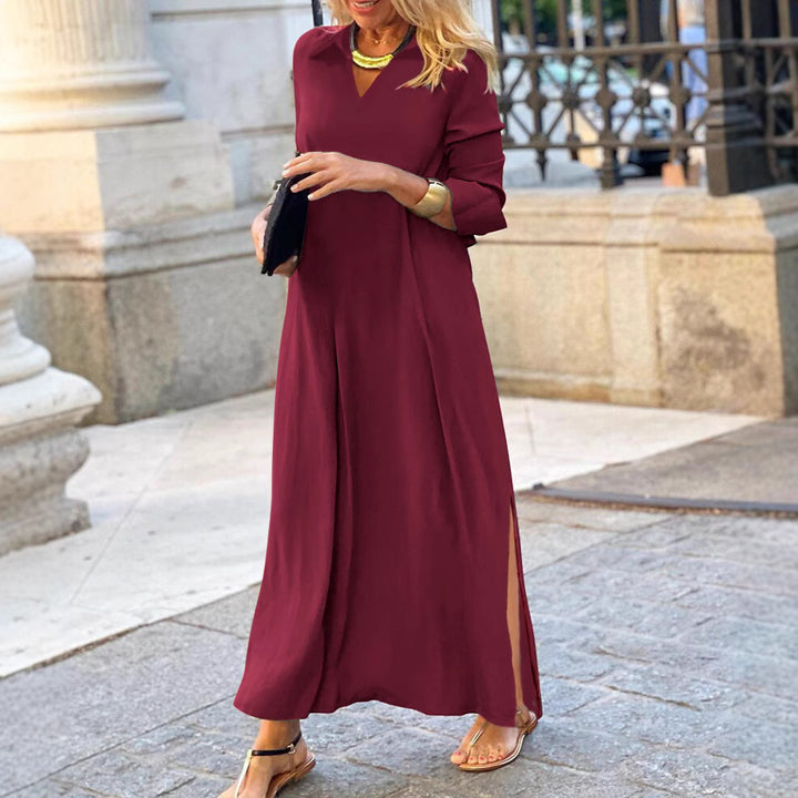Frauen Langes Maxi-Kleid mit V-Ausschnitt, seitlichen Schlitzen und lässiger A-Linien Silhouette Drune