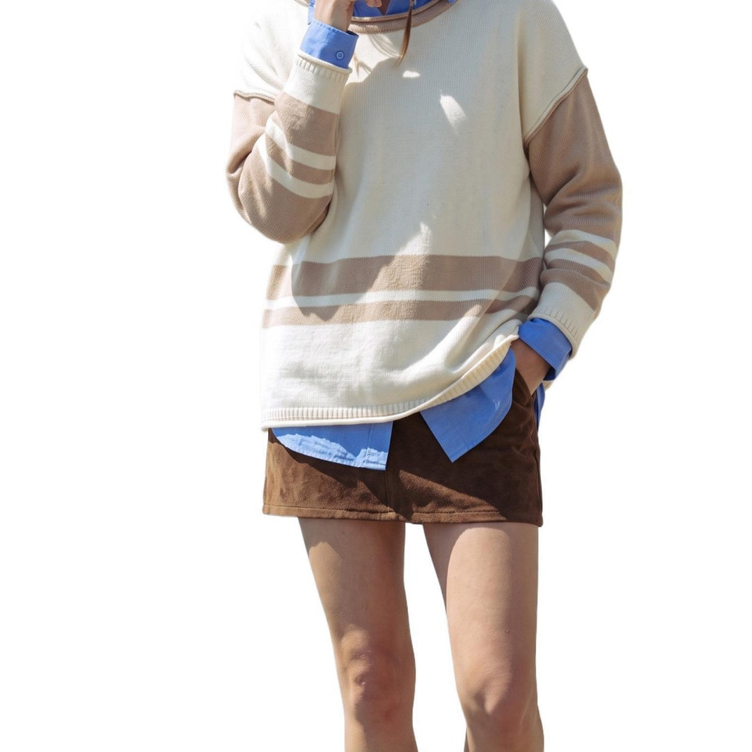 Damen Grobstrick-Pullover mit Paillettenstreifen, Oversize-Schnitt & Rundhalsausschnitt Drune