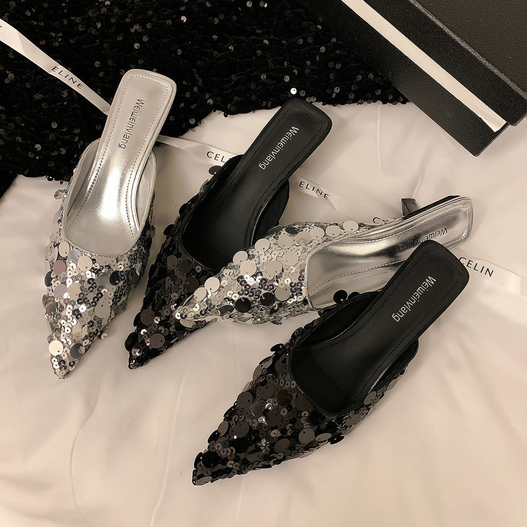Damen glamouröse Pantolette mit glitzernden Pailletten Drune