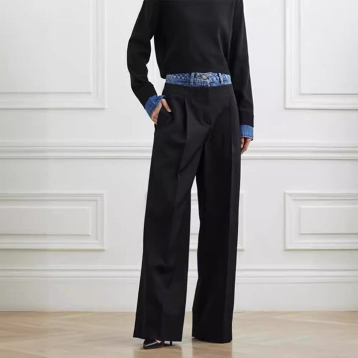 Damen Weit geschnittene High-Waist-Stoffhose Drune
