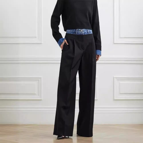 Damen Weit geschnittene High-Waist-Stoffhose Drune
