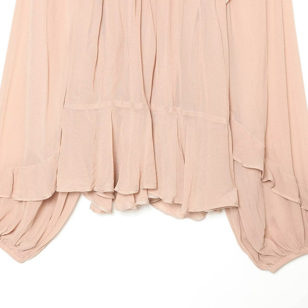 Damen Plissierte Chiffon-Bluse mit Rüschkragen und Ballonärmeln Drune
