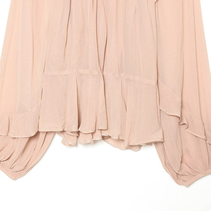 Damen Plissierte Chiffon-Bluse mit Rüschkragen und Ballonärmeln Drune
