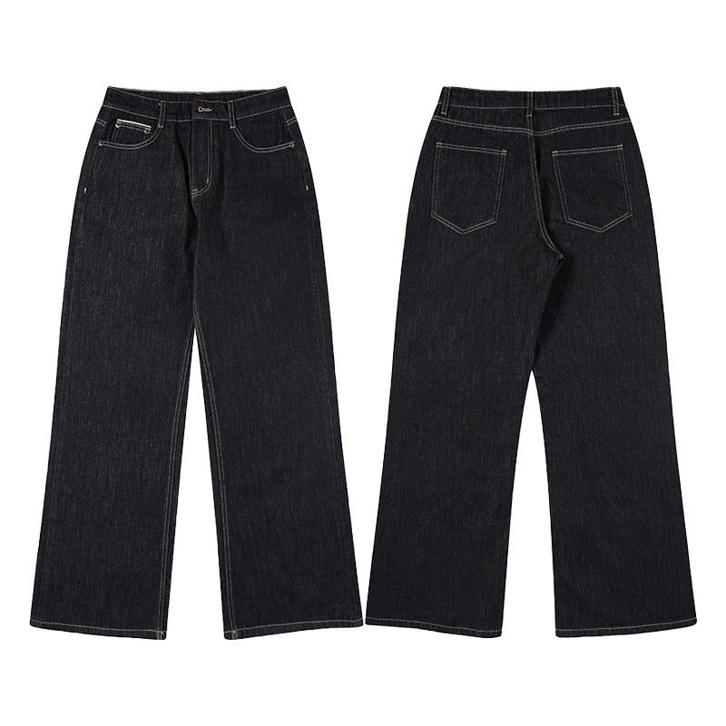 Damen Weite gefütterte Denim-Palazzo-Jeans mit mittelhohem Bund Drune