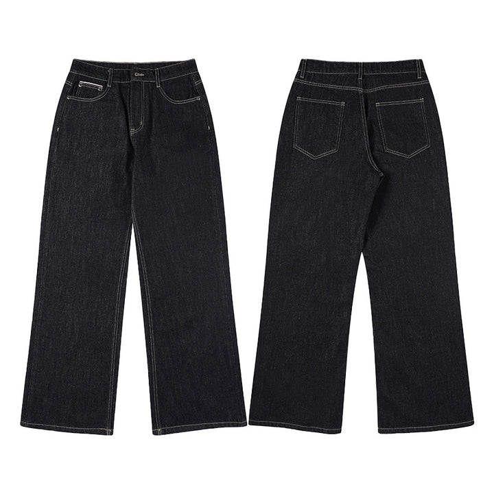 Damen Weite gefütterte Denim-Palazzo-Jeans mit mittelhohem Bund Drune