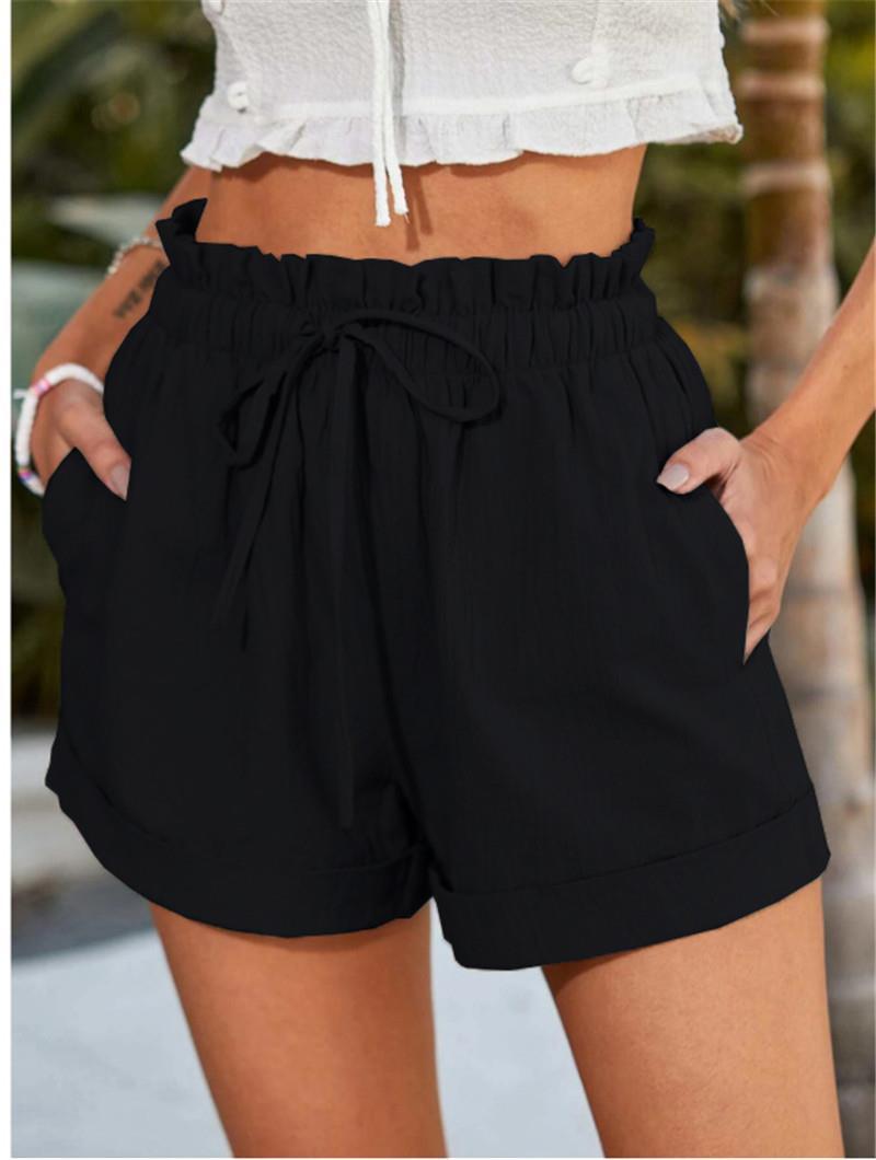 Damen elegante Stoffshorts mit hohem Bund und seitlichen Eingrifftaschen Drune
