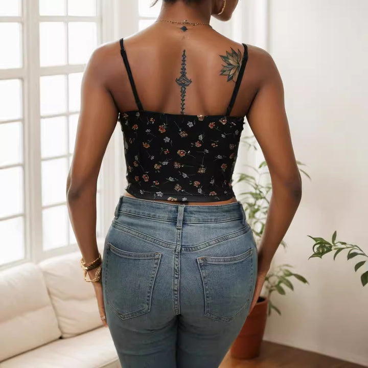 Damen Spitzen-Cami-Top mit floralem Design Drune