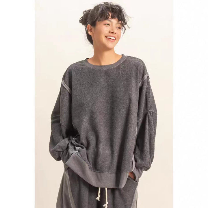 Damen lässiger Oversized-Pullover mit praktischen Taschen und hohem Kragen Drune