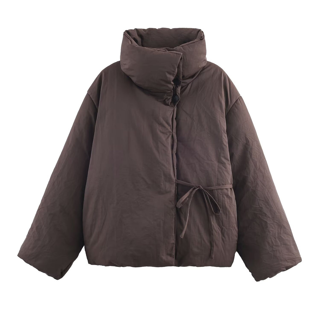 Damen Oversize-Steppjacke mit hohem Stehkragen und Taillengürtel Drune