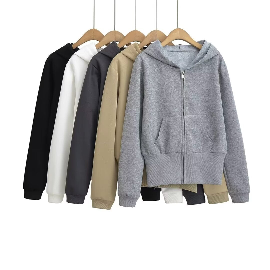 Damen lässige Kapuzenjacke mit Reißverschluss und praktischen Taschen Drune