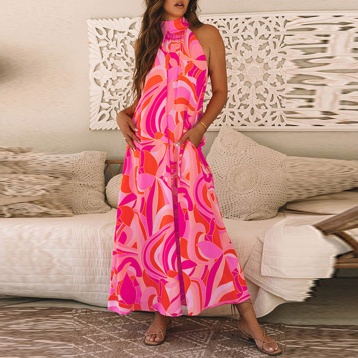 Damen Maxikleid mit hohem Kragen und floralem Muster Drune