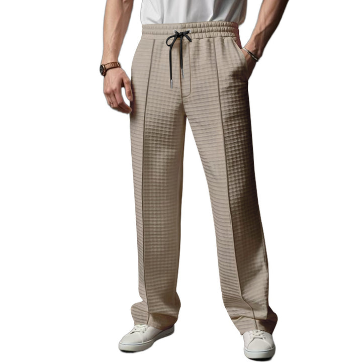 Herren Relaxed-Fit Freizeit-Hose mit strukturierter Karooptik, elastischem Bund & Kordelzug Drune
