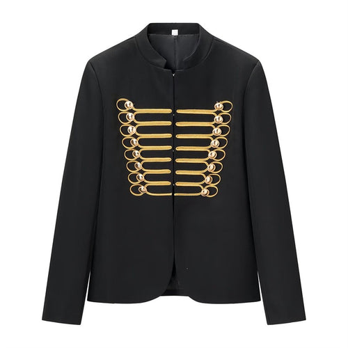 Damen Militärinspirierte Kurzjacke mit Stehkragen und goldenen Zierlitzen Drune