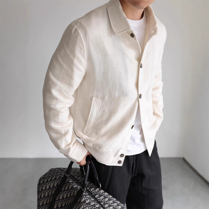 Herren Leichte Leinenjacke mit Hemdkragen und durchgehender Knopfleiste Drune