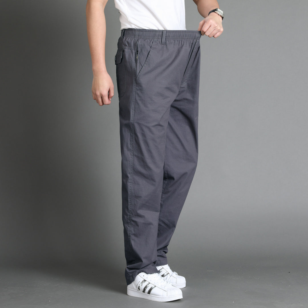 Herren Locker geschnittene Chinohose mit elastischem Bund und seitlicher Reißverschlusstasche Drune