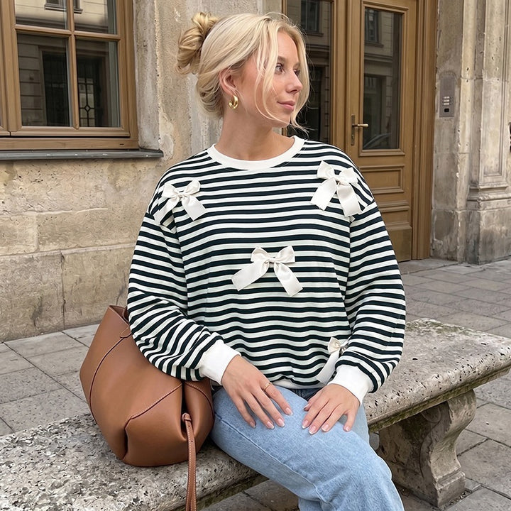 Damen Gestreifter Pullover mit Schleifendetails Drune