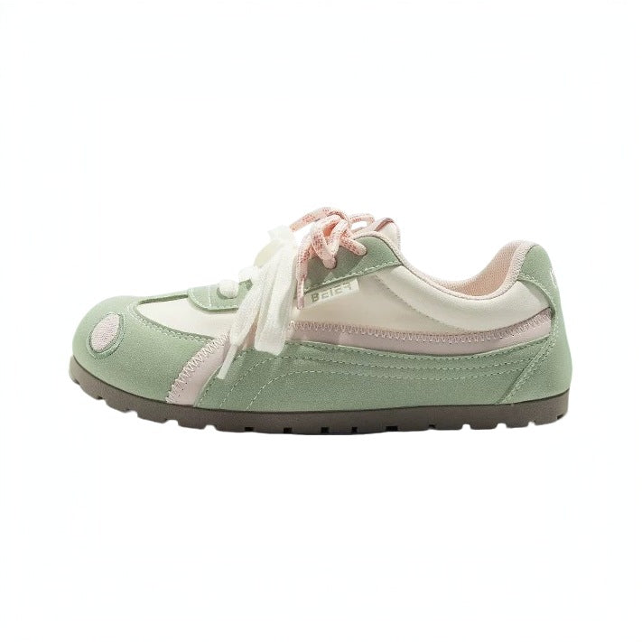 Damen Retro Pastell‑Sneaker mit Veloursoptik, gepolstertem Komfortfußbett und Herz‑Patch Drune