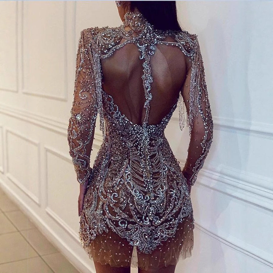 Damen Glamouröses Minikleid mit funkelnden Pailletten und aufregenden Fransen Drune