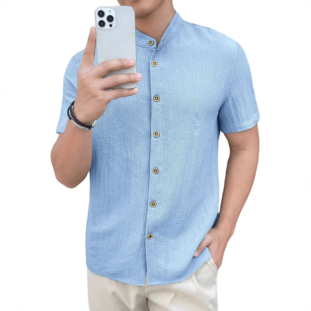 Herren nan leichtes Knitterstruktur-Überhemd mit umgeschlagenen Ärmeln entspannter Overshirt-Silhouette Drune