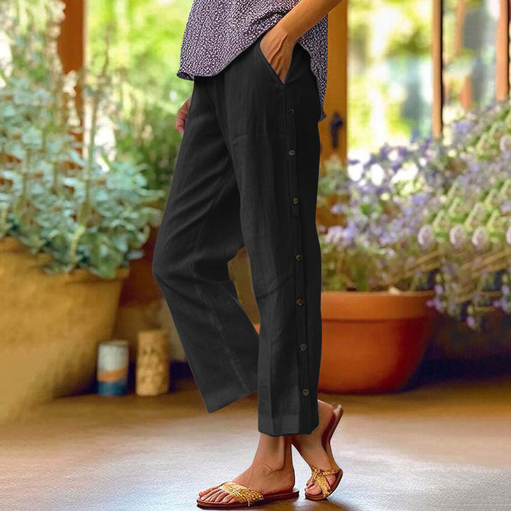 Damen Leichte Relaxed-Hose mit seitlicher Knopfleiste und Eingrifftaschen Drune