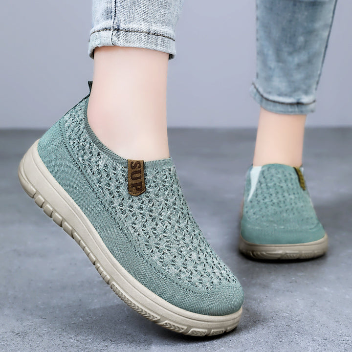 Damen nan gestrickter Slip-On Komfort-Sneaker mit elastischem Einstieg, atmungsaktivem 3D-Strick und gedämpfter EVA-Laufsohle Drune