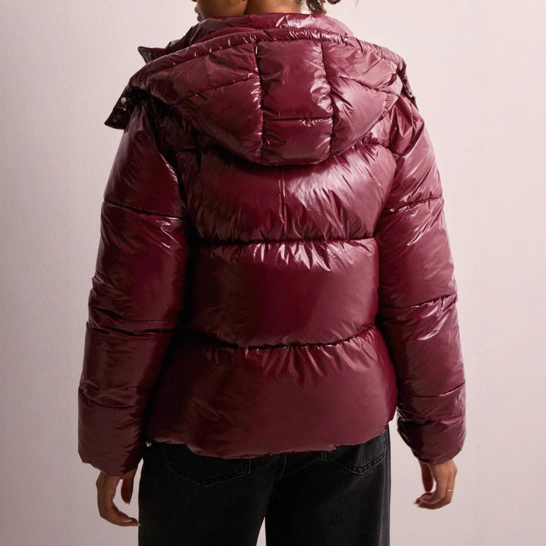 Damen Trendige Hochglanz Daunenjacke mit Kapuze
