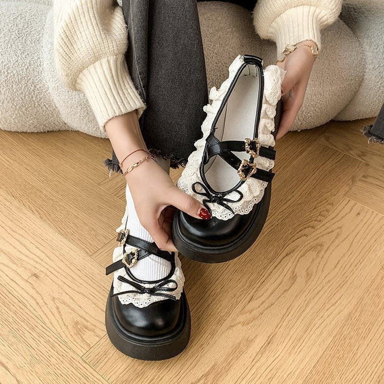 Damen Rüschen Sneakers mit dekorativen Schnallen und robustem Profil Drune