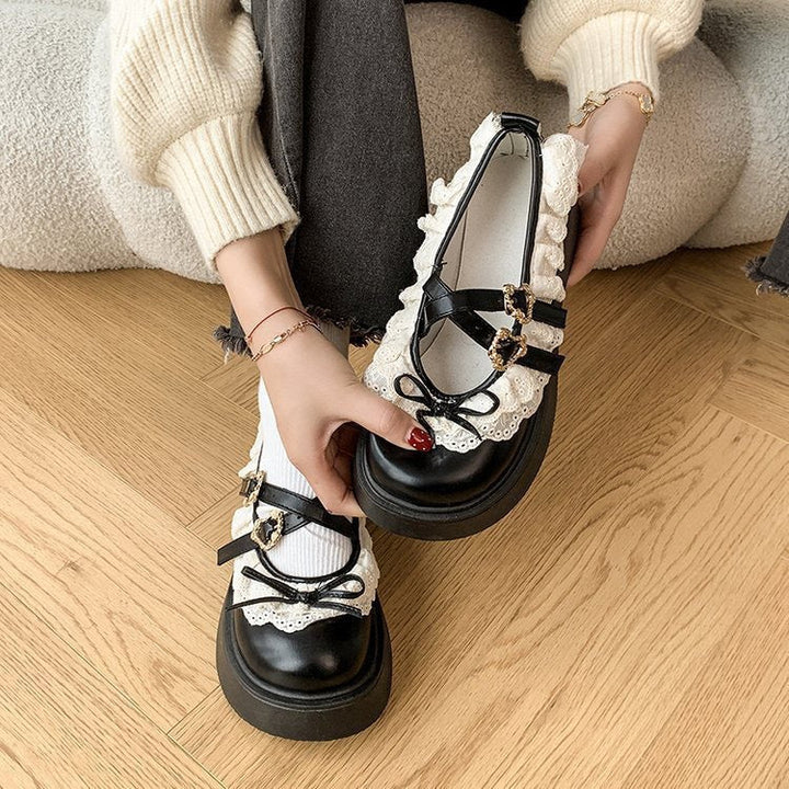 Damen Rüschen Sneakers mit dekorativen Schnallen und robustem Profil Drune