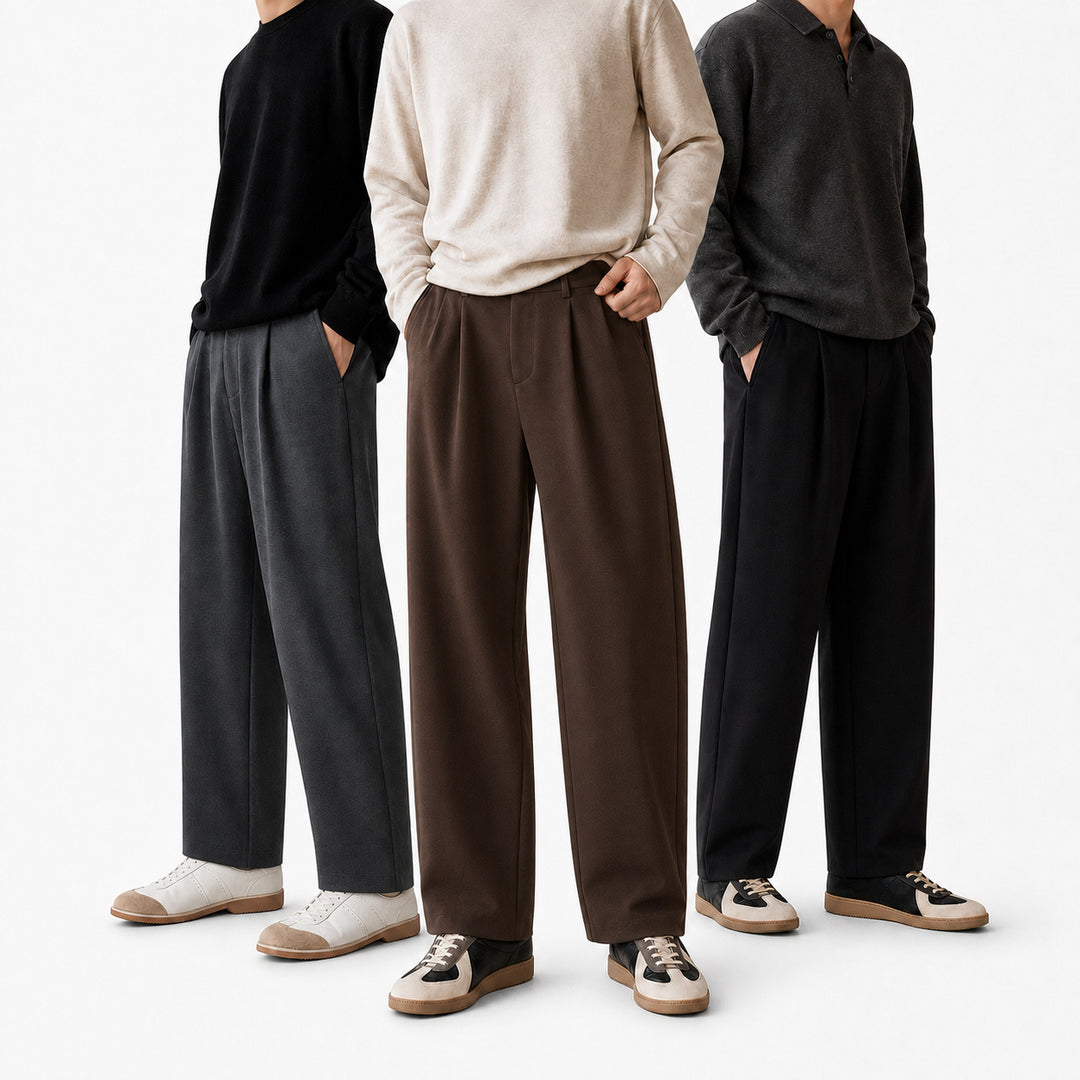 Herren Relaxed-Fit Bundfaltenhose aus feinem Webstoff mit weitem Bein Drune