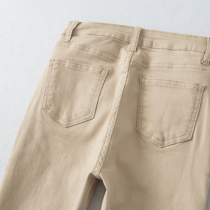 Damen Highwaist-Schlaghose aus Stretch-Denim mit fünf Taschen und rohem Saum Drune