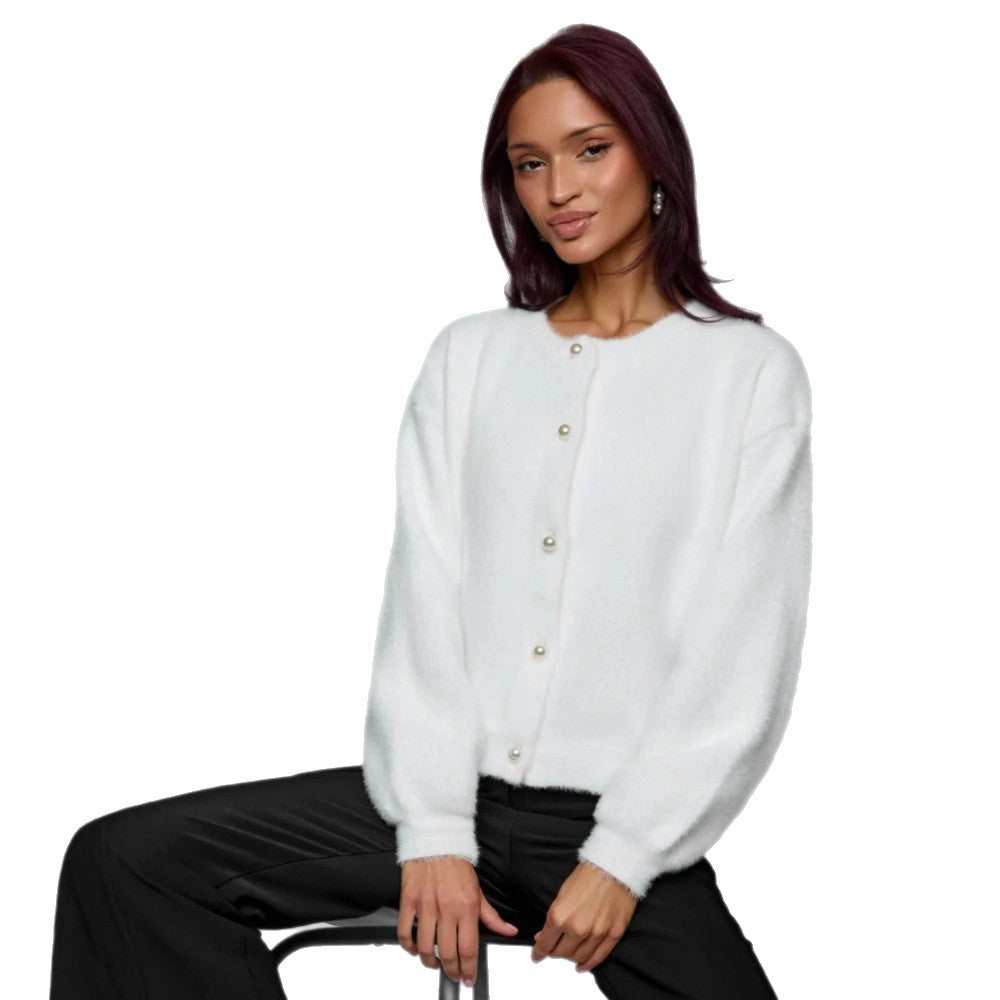 Damen Flauschiger Cardigan mit Knopfdetails Drune