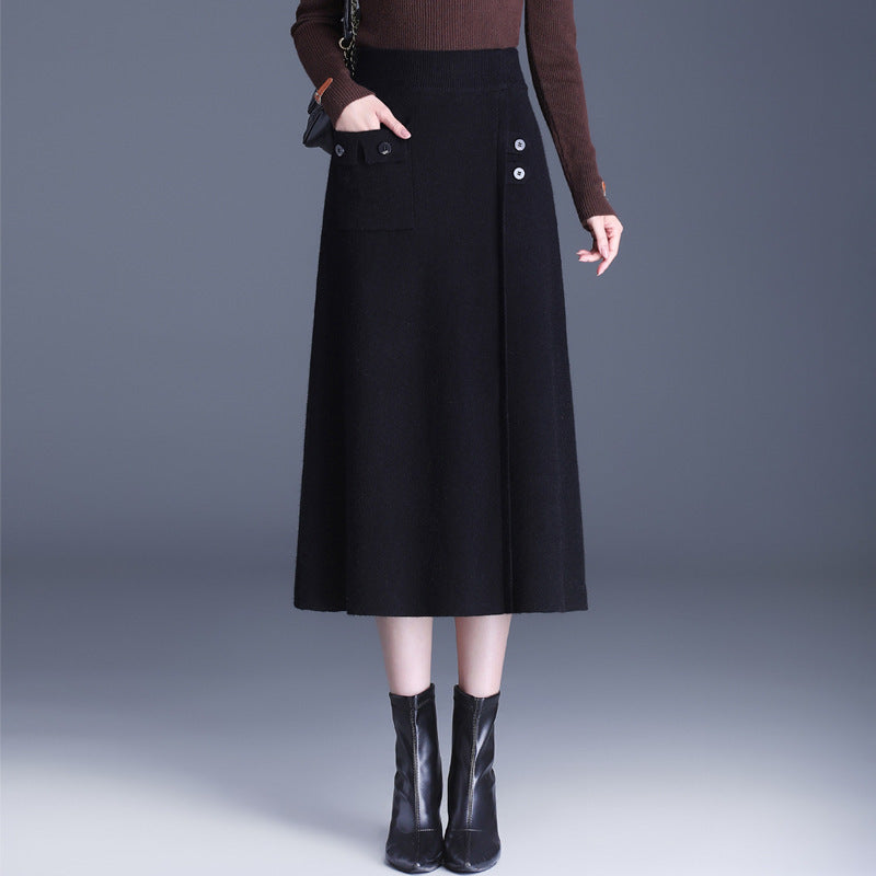 Damen Eleganter Maxirock mit praktischen Taschen und Knopfdetails Drune