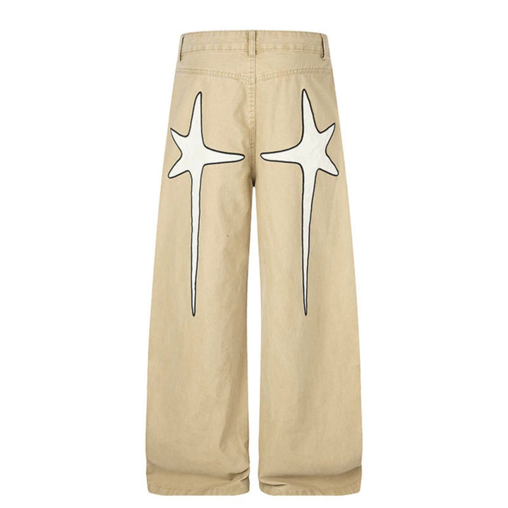 Damen Highwaist Culotte-Jeans mit weitem Bein, hoher Taille und dezenter Stern-Applikation Drune