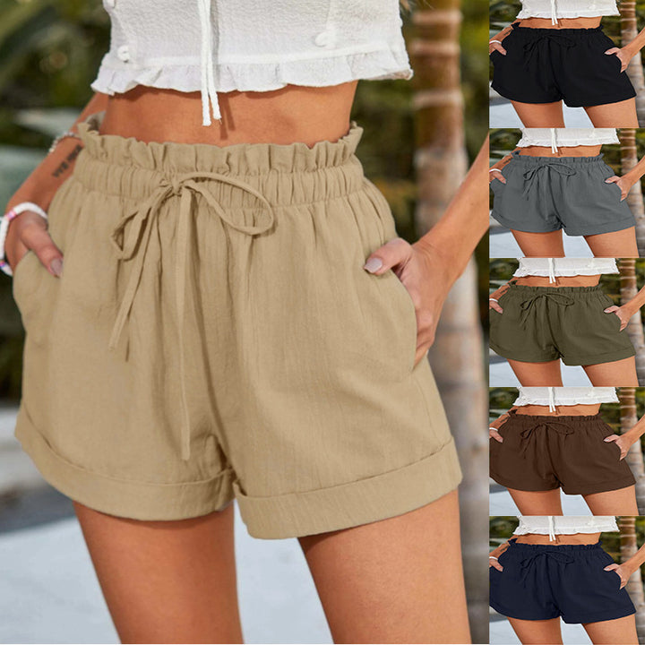 Damen lässige Shorts mit elastischem Bund und Rüschendetail Drune