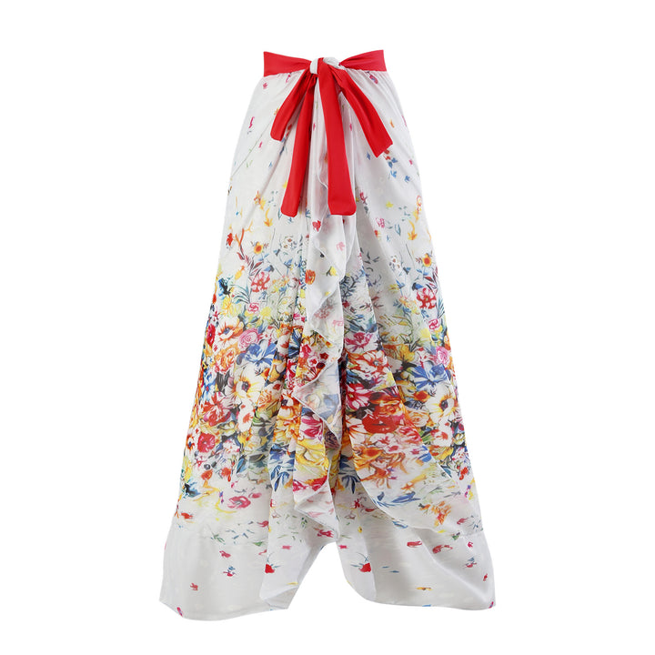Damen Maxi-Rock mit floralen Mustern und verspieltem Schärpen-Detail Drune
