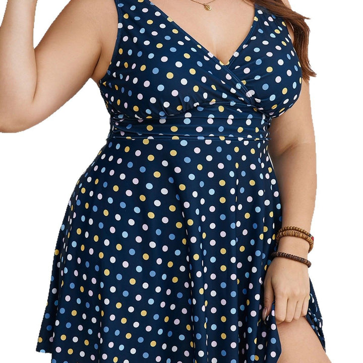 Damen Badesommerkleid mit modischem V-Ausschnitt und gepunktetem Design Drune