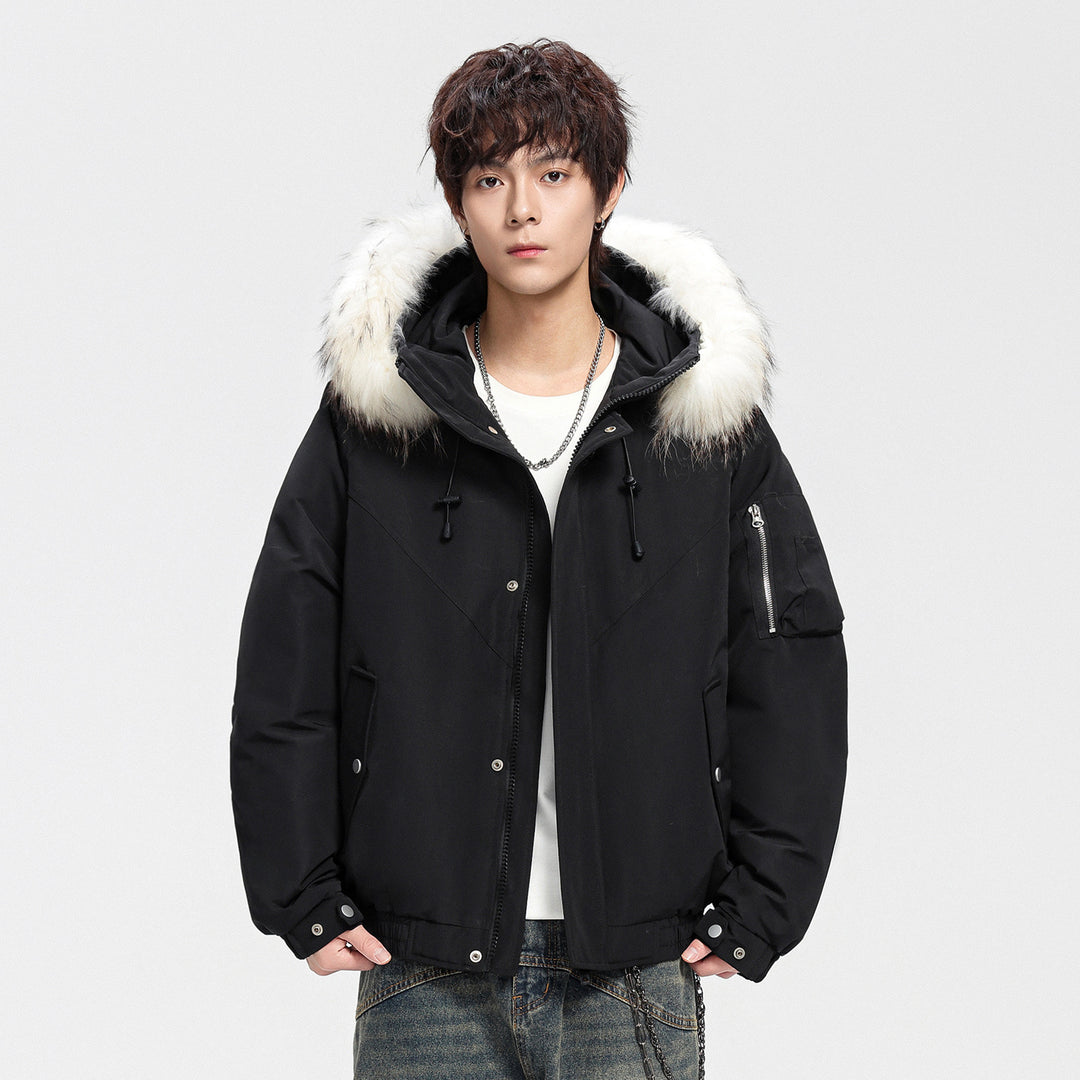 Herren Modische Winterjacke mit abnehmbarem Kunstfellkragen Drune