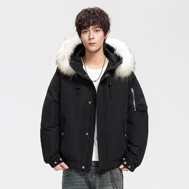 Herren Modische Winterjacke mit abnehmbarem Kunstfellkragen Drune