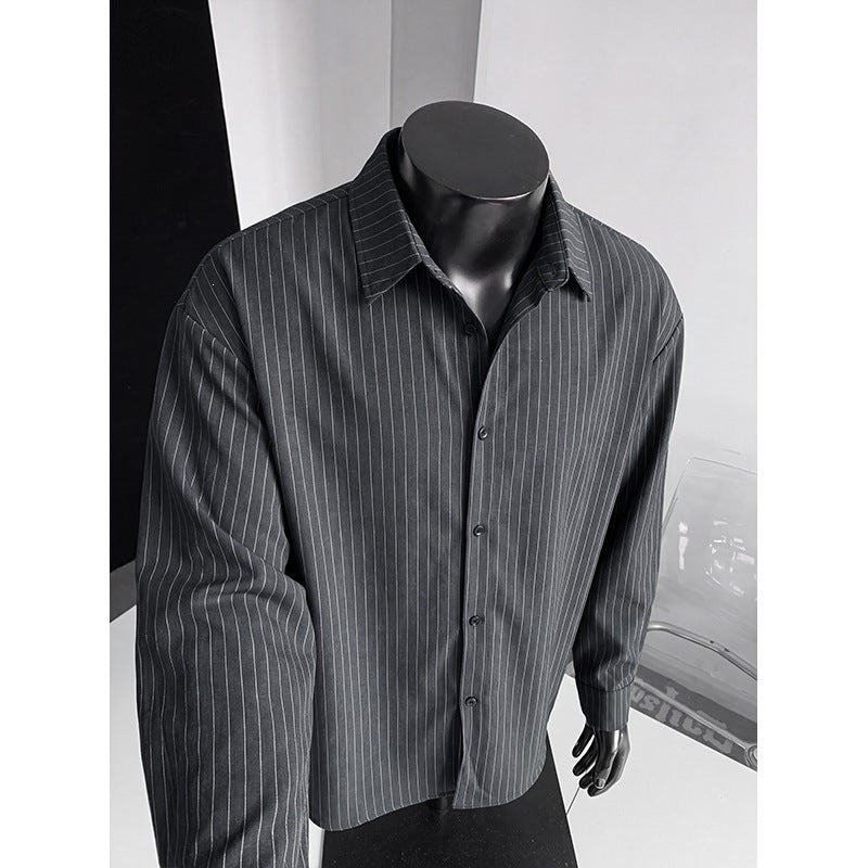 Herren Weites Nadelstreifen-Hemd mit Kentkragen, Overshirt-Schnitt und durchgehender Knopfleiste Drune