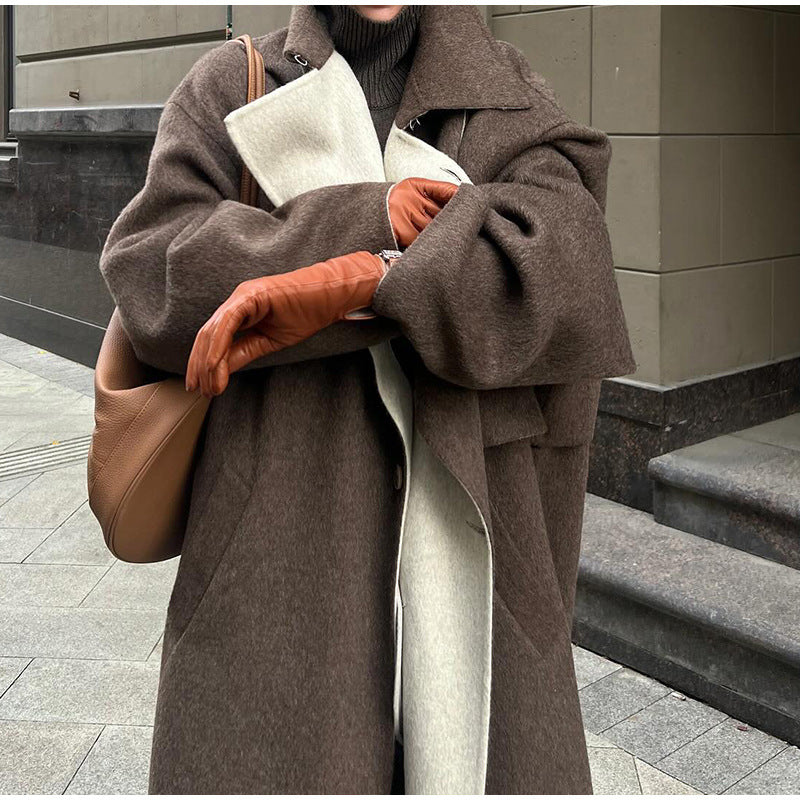 Damen eleganter und bequemer Wollmantel mit kontrastierendem Kragen Drune