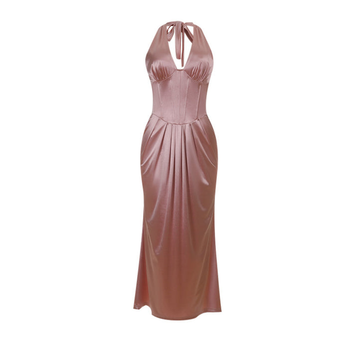 Damen elegantes Maxikleid mit feinem V-Ausschnitt und tailliertem Design Drune
