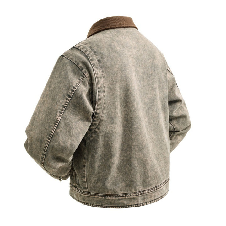 Herren wattierte Jeansjacke mit Cordkragen, Druckknopfleiste und praktischen Seitentaschen Drune