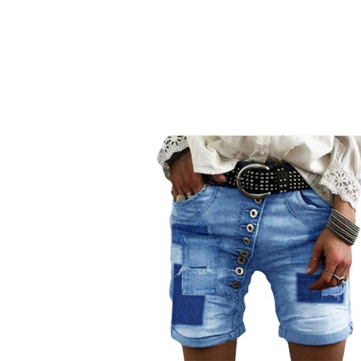 Damen Destroyed Denim-Shorts mit Knopfleiste Drune