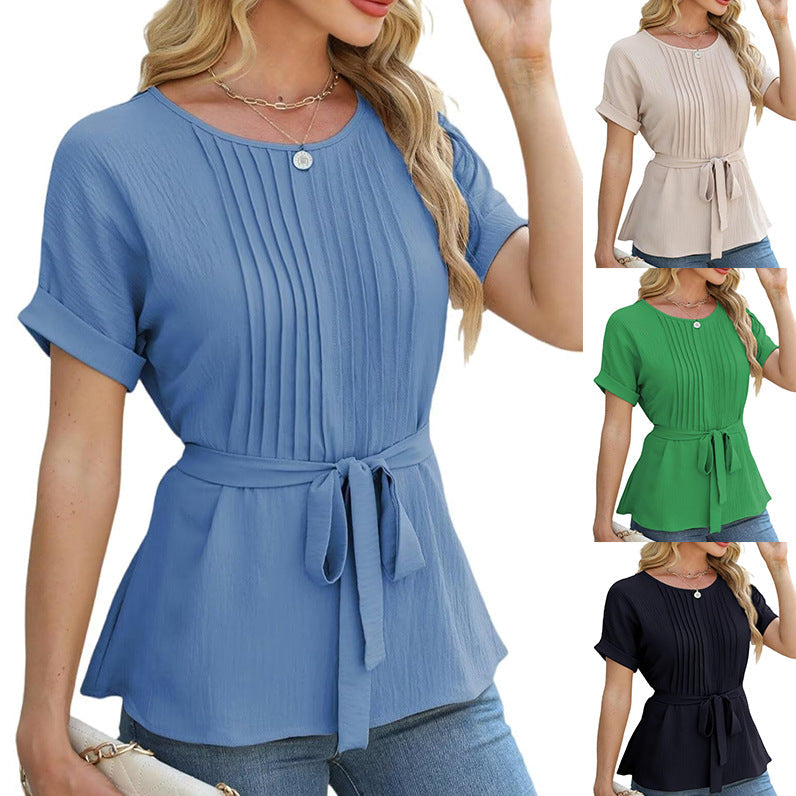 Damen Bluse mit Rüschendetails und seitlichem Gürtel Drune