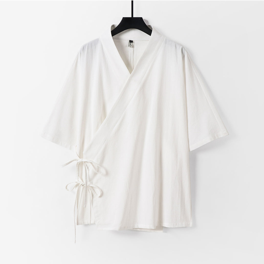 Damen Wickel-Kimono-Oberteil mit kurzen Ärmeln und Seitenschnürung Drune