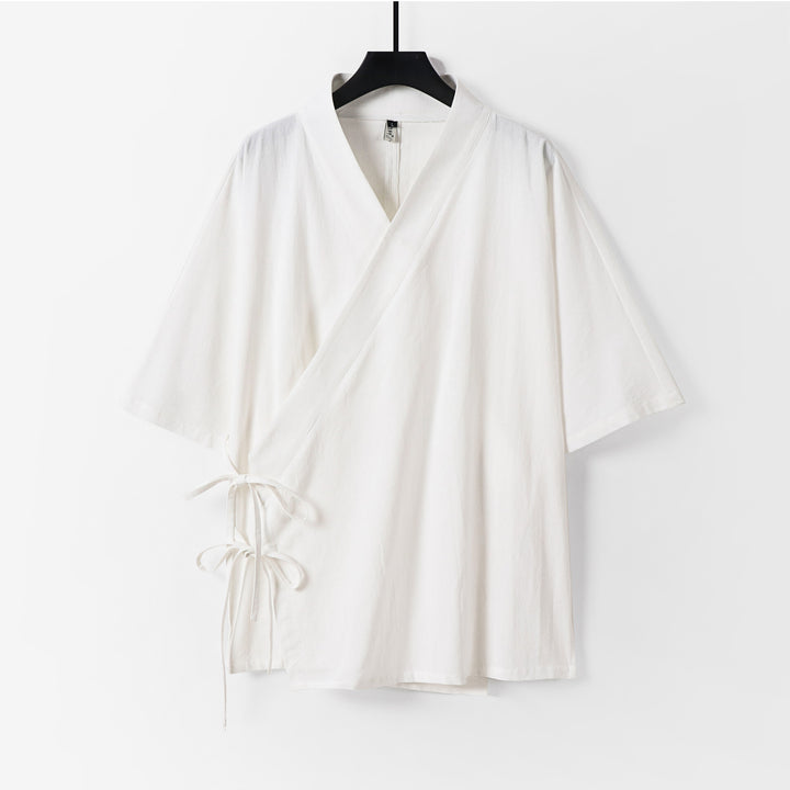 Damen Wickel-Kimono-Oberteil mit kurzen Ärmeln und Seitenschnürung Drune